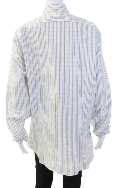 Banana Republic Mens Point-Collar Striped Button-Up Long-Sleeve White Size L