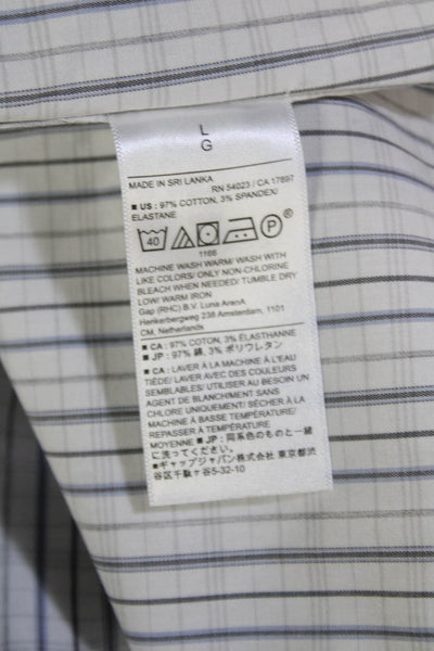 Banana Republic Mens Point-Collar Striped Button-Up Long-Sleeve White Size L