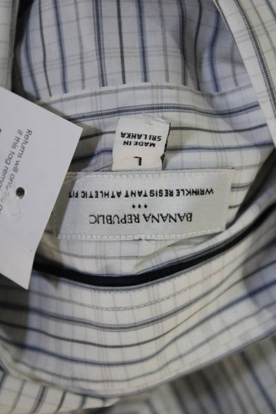 Banana Republic Mens Point-Collar Striped Button-Up Long-Sleeve White Size L