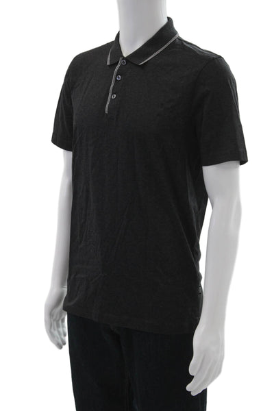 Boss Hugo Boss Men Polo Collared Short Sleeve Black Button Size M