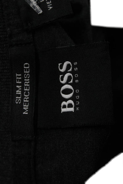 Boss Hugo Boss Men Polo Collared Short Sleeve Black Button Size M