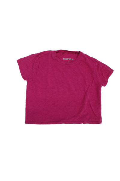 Katie J Girls Cotton Solid Crew Neck Short Sleeve T-Shirt Top Pink Size L
