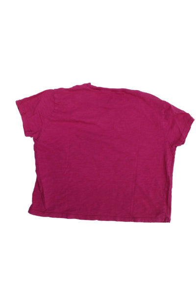 Katie J Girls Cotton Solid Crew Neck Short Sleeve T-Shirt Top Pink Size L