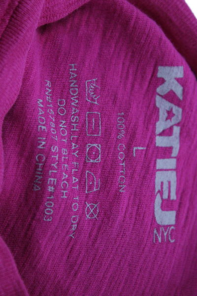 Katie J Girls Cotton Solid Crew Neck Short Sleeve T-Shirt Top Pink Size L