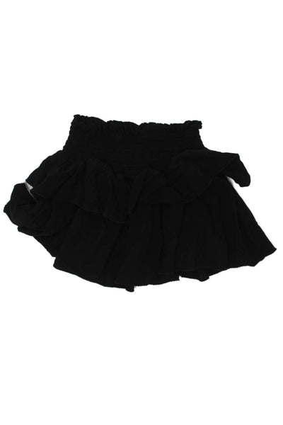 Katie J Girls Solid Elastic Waist Ruffle Mini Skirt Black Size M