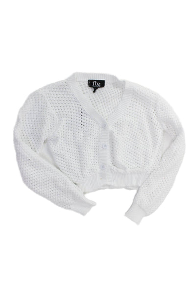 Flowers by Zoe Girls Open Up Button Up Cardigan Sweater White Size M