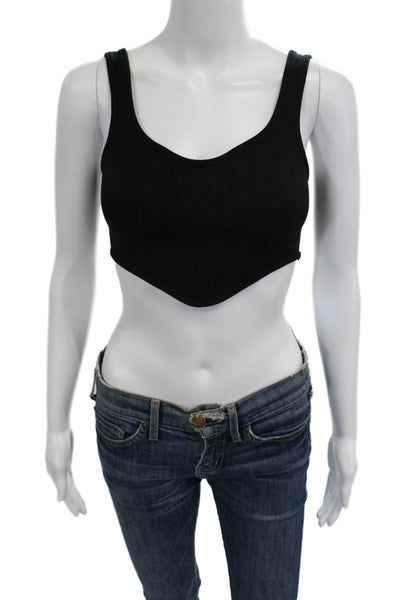 Zara Women Cropped Black Sleeveless Tank Round Neck Cotton Blend 90s Size XS