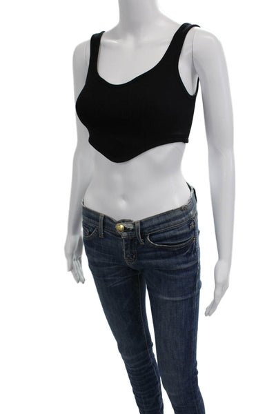 Zara Women Cropped Black Sleeveless Tank Round Neck Cotton Blend 90s Size XS