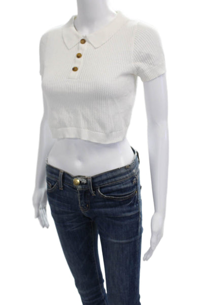 Lioness Women Cropped Cotton Polo Short Sleeve Collared White Size XS