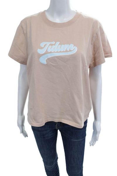 Sunday Best Women Basic Graphic Cotton Crewneck Short Sleeve Tee Beige Size L