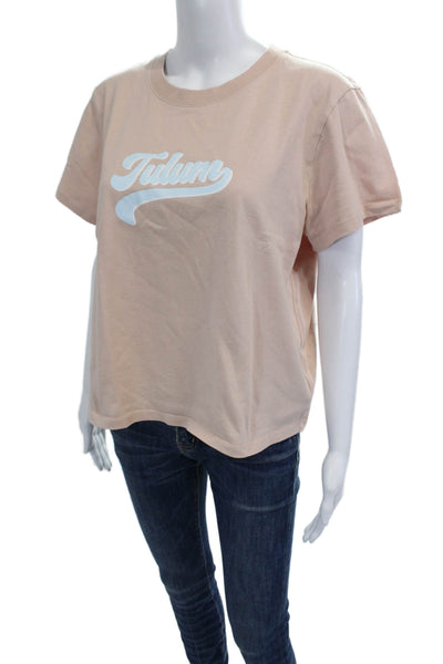 Sunday Best Women Basic Graphic Cotton Crewneck Short Sleeve Tee Beige Size L