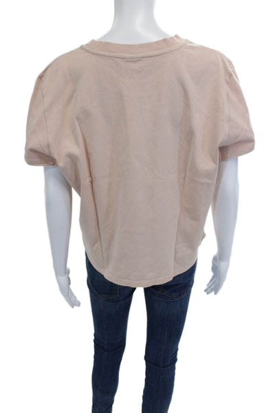 Sunday Best Women Basic Graphic Cotton Crewneck Short Sleeve Tee Beige Size L