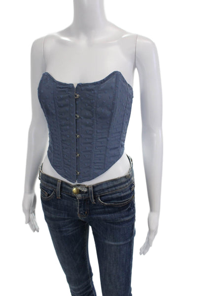 Out From Under Womens Corset Top Blue Textured Sweetheart Sleeveless Size S