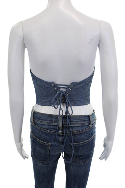 Out From Under Womens Corset Top Blue Textured Sweetheart Sleeveless Size S