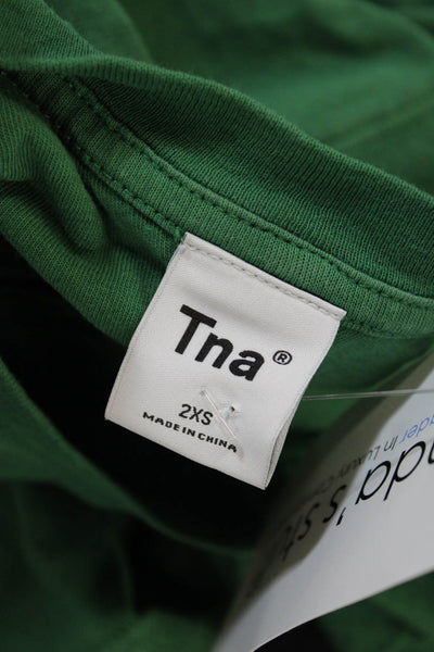TNA Women Basic Green Crew Neck Short Sleeve T-Shirt Organic Cotton Size 2XS