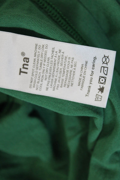 TNA Women Basic Green Crew Neck Short Sleeve T-Shirt Organic Cotton Size 2XS