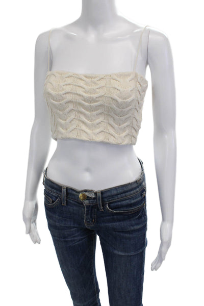Zara Women Cropped Camisole Beige Square Neck Button Size S