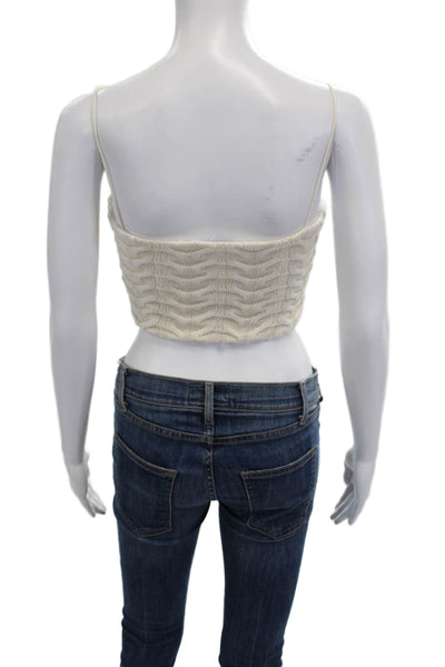 Zara Women Cropped Camisole Beige Square Neck Button Size S