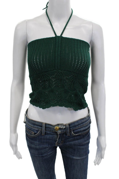 Zara Women Cropped Tank Green Boho Cotton Blend Button Front Size XS