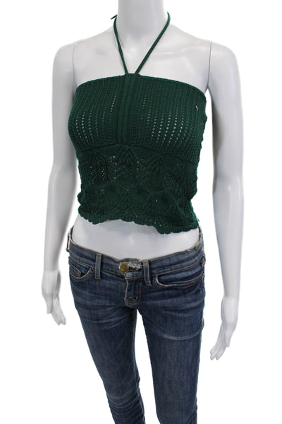 Zara Women Cropped Tank Green Boho Cotton Blend Button Front Size XS
