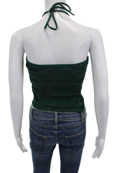 Zara Women Cropped Tank Green Boho Cotton Blend Button Front Size XS
