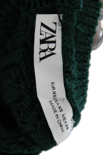 Zara Women Cropped Tank Green Boho Cotton Blend Button Front Size XS