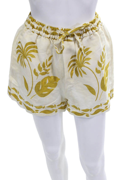 Zara Unisex Floral Linen Viscose Drawstring Beach Shorts Size XS