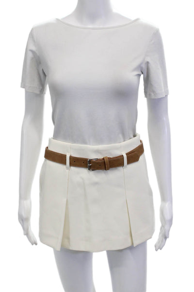 Zara Unisex White Classic Solid Buckle Waist Shorts Size XS