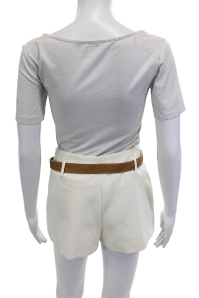 Zara Unisex White Classic Solid Buckle Waist Shorts Size XS