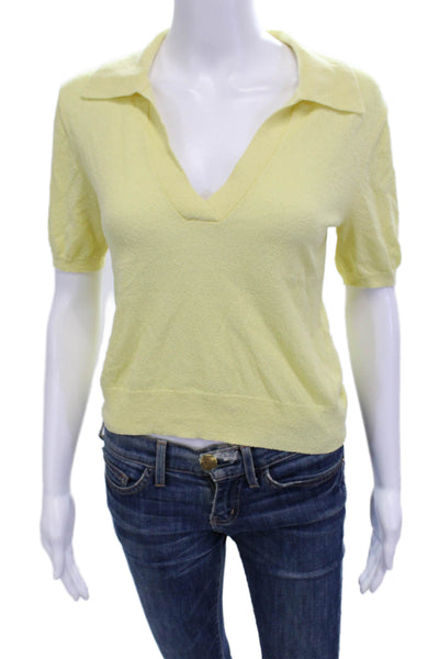 Wilfred Free Women Cropped Polo Yellow V-Neck Short Sleeve Size XS