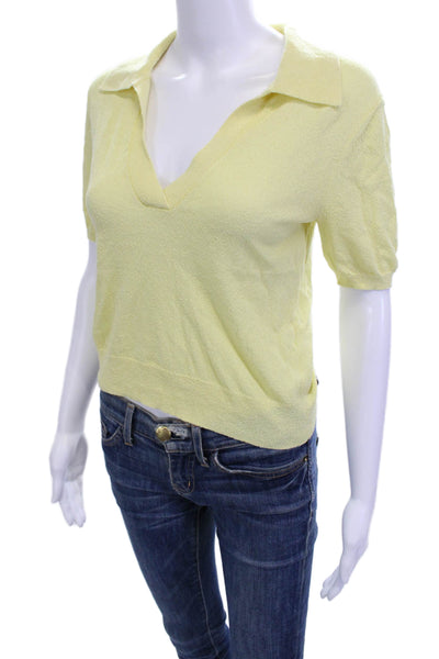 Wilfred Free Women Cropped Polo Yellow V-Neck Short Sleeve Size XS