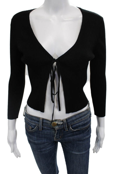 Danielle Bernstein Women Cardigan Black V-Neck Long Sleeve Tie Size S