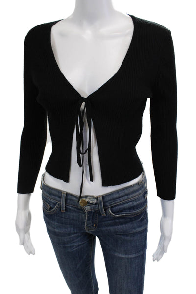 Danielle Bernstein Women Cardigan Black V-Neck Long Sleeve Tie Size S