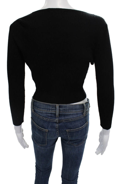 Danielle Bernstein Women Cardigan Black V-Neck Long Sleeve Tie Size S