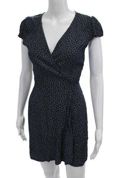 Brandy Melville Women Wrap Dress Dark Blue Floral Short Sleeve Size One Size