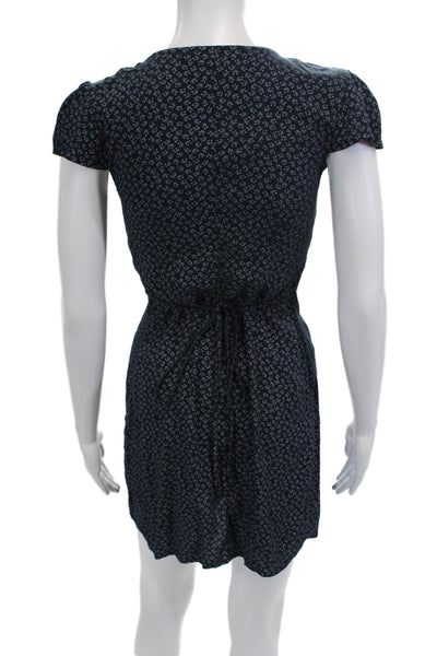 Brandy Melville Women Wrap Dress Dark Blue Floral Short Sleeve Size One Size