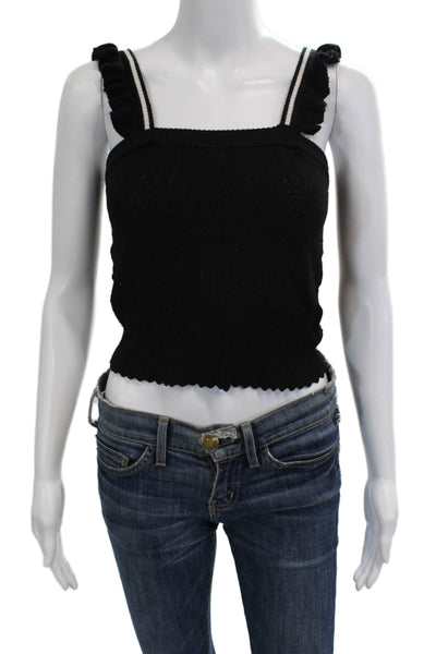 DH New York Women Cropped Camisole Black Square Neck Rayon Size XS