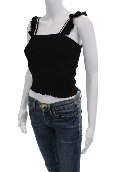 DH New York Women Cropped Camisole Black Square Neck Rayon Size XS