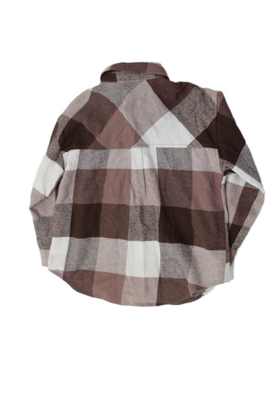 Zara Girls Cotton Checkered Print Collared Button Down Shirt Brown Size 8-9