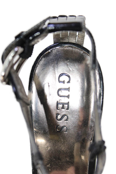GUESS Womens Vegan Leather Ankle Strap Platform Heels Black Size 6M