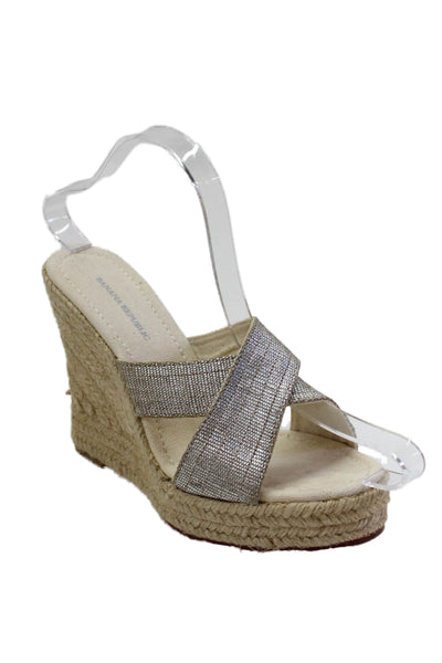Banana Republic Womens Metallic Espadrille Wedge Sandals Beige Size 6
