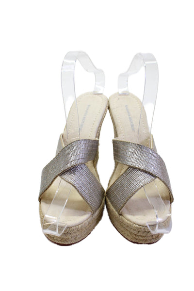 Banana Republic Womens Metallic Espadrille Wedge Sandals Beige Size 6