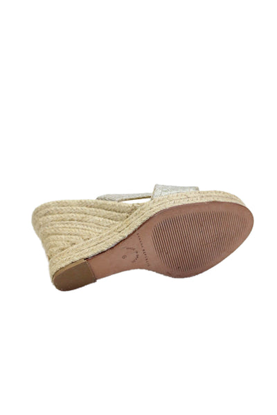 Banana Republic Womens Metallic Espadrille Wedge Sandals Beige Size 6