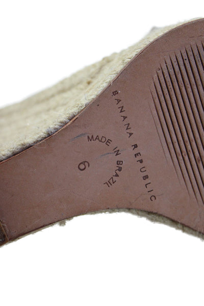 Banana Republic Womens Metallic Espadrille Wedge Sandals Beige Size 6