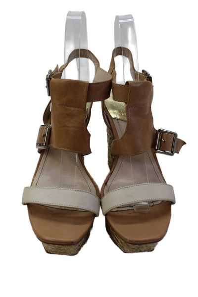 Vince Camuto Womens Leather Ankle Strap Espadrille Wedge Sandals Beige Size 6