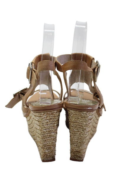 Vince Camuto Womens Leather Ankle Strap Espadrille Wedge Sandals Beige Size 6