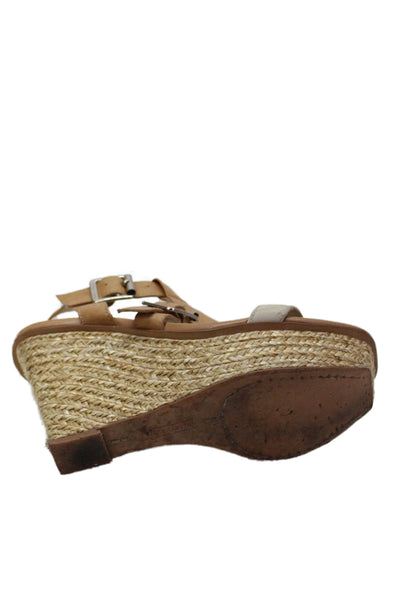 Vince Camuto Womens Leather Ankle Strap Espadrille Wedge Sandals Beige Size 6