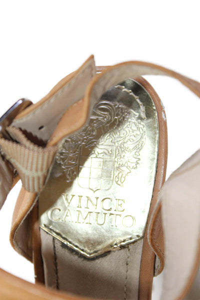 Vince Camuto Womens Leather Ankle Strap Espadrille Wedge Sandals Beige Size 6