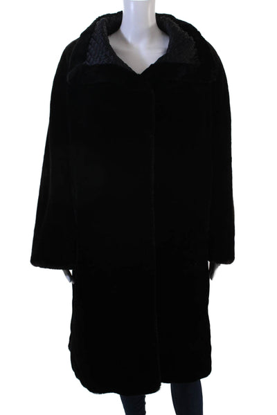 Sanyo Women Overcoat Black Collared 100% Modacrylic Shell Size S