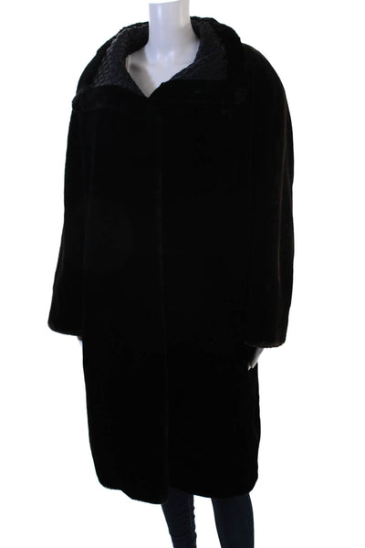 Sanyo Women Overcoat Black Collared 100% Modacrylic Shell Size S